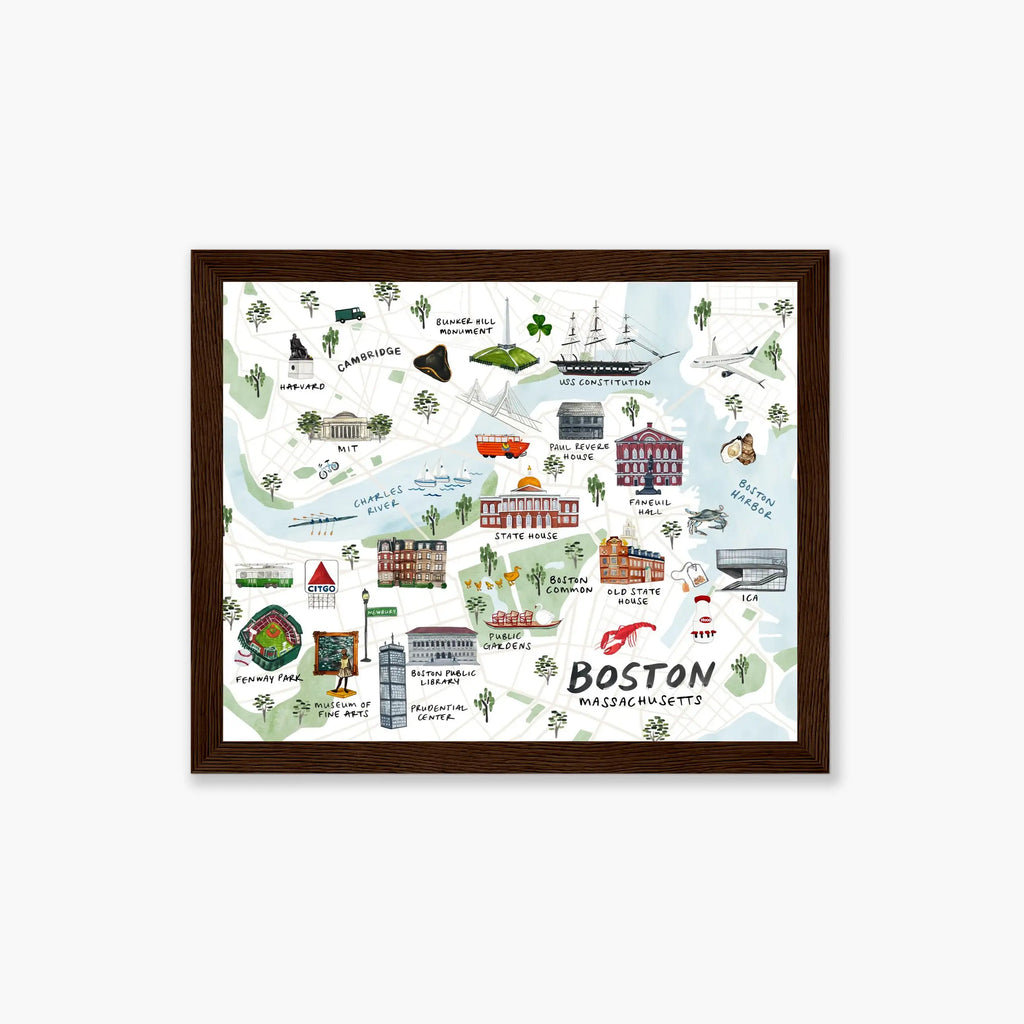 Boston Map Framed - Brown Frame - 8x10
